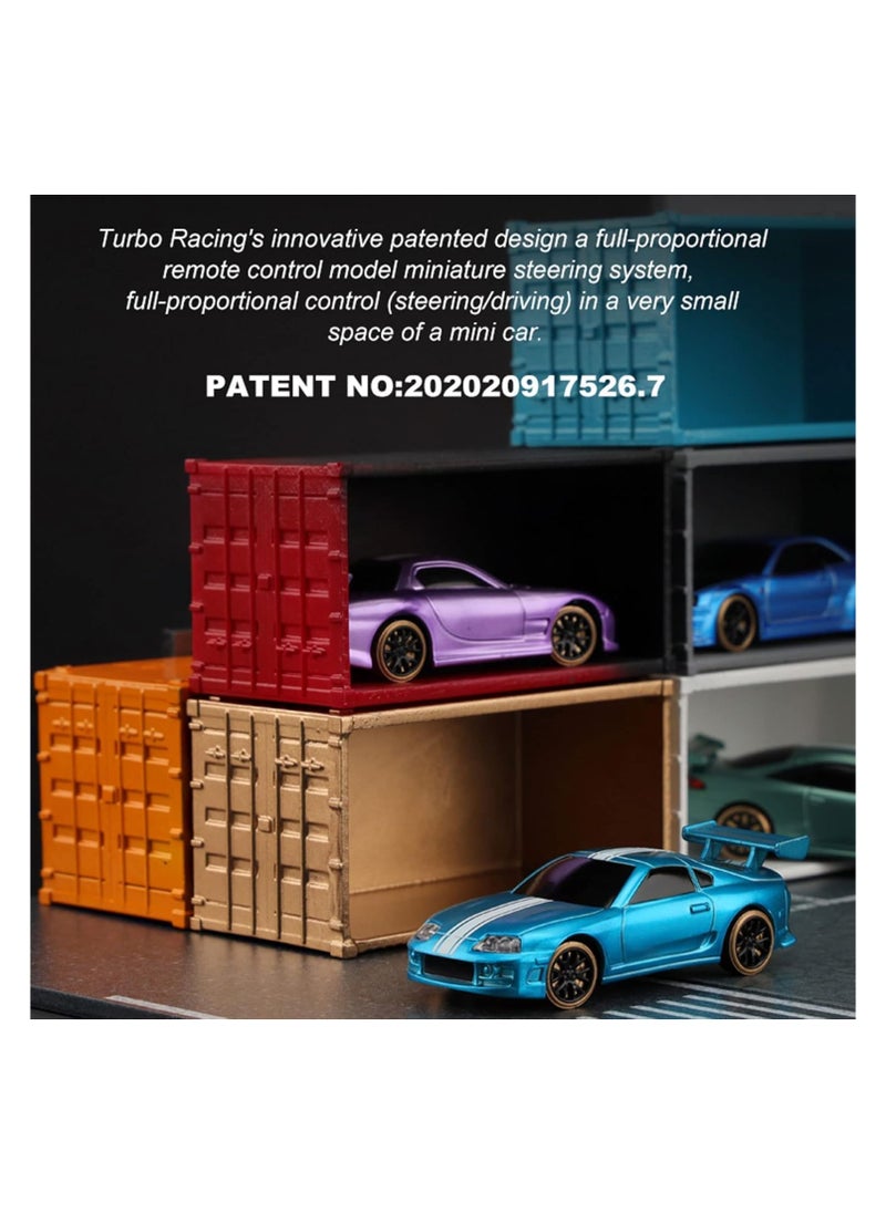 Turbo Racing 1:76 Scale Drift RC Car, Table Racing 2.4GHZ Remote Control Mini Model Car with Gyro Full Proportional RTR for Adults Toys (Sky Blue)