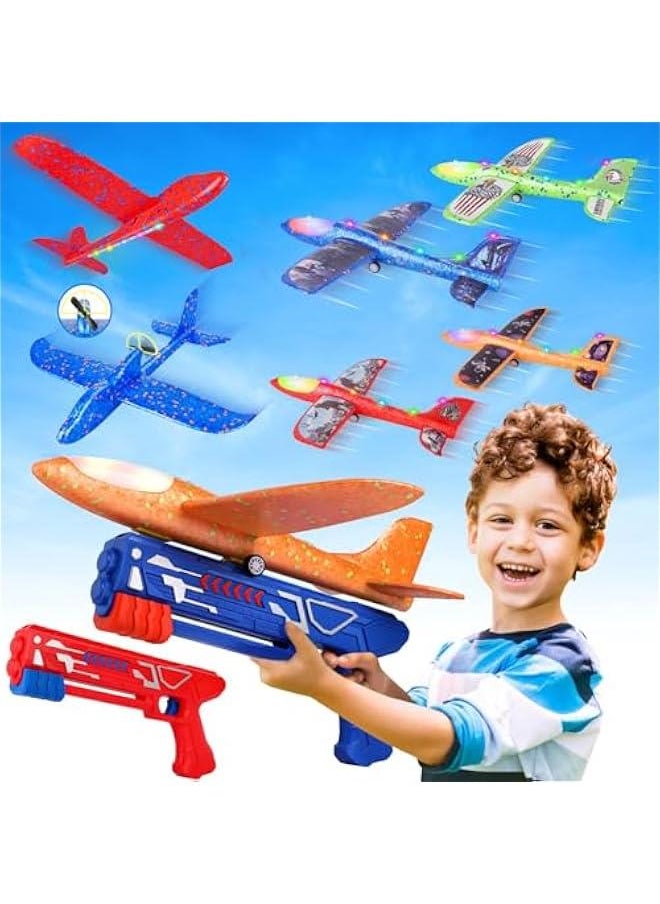 4 Pack Airplane Launcher Toys 13.2'' LED & 2 Pack Electric Foam Airplane 15/25s Mode, Birthday Gifts for Boys Girls 4 5 6 7 8 9 10 11 12 Year Old