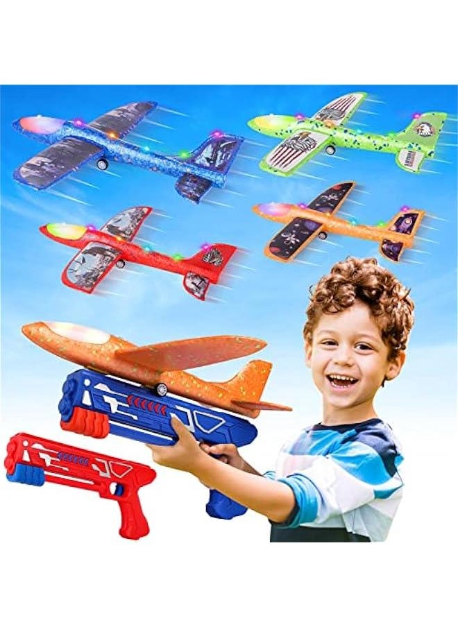 4 Pack Airplane Launcher Toys 13.2'' LED & 2 Pack Electric Foam Airplane 15/25s Mode, Birthday Gifts for Boys Girls 4 5 6 7 8 9 10 11 12 Year Old