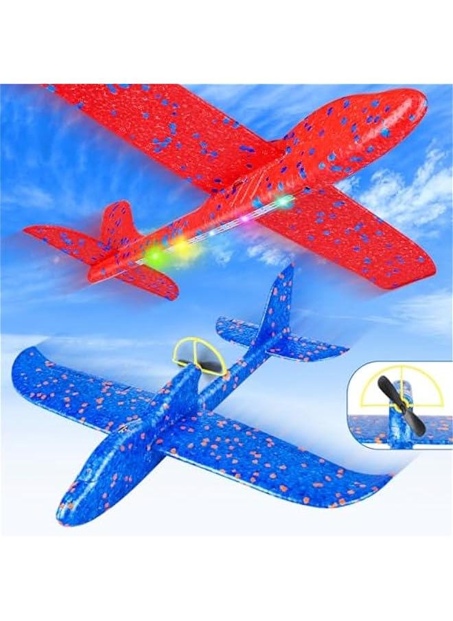 Electric Foam Airplane Toy, 2 Pack LED 15/25s Plane Toy for Boys, Outdoor Flying Toy Birthday Gifts for Boys Girls 3-12 Years Old Kids  Easter
