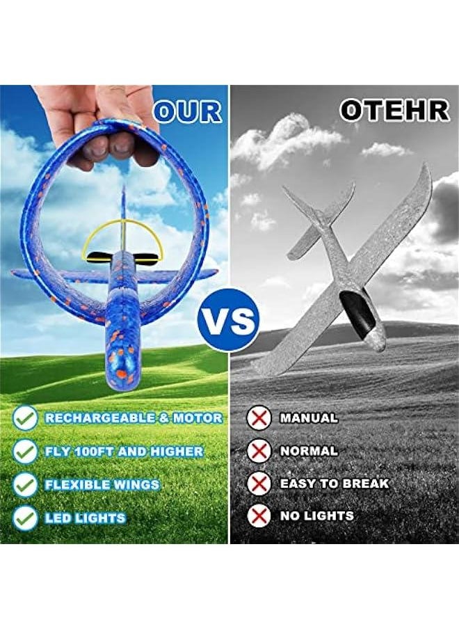 Electric Foam Airplane Toy, 2 Pack LED 15/25s Plane Toy for Boys, Outdoor Flying Toy Birthday Gifts for Boys Girls 3-12 Years Old Kids  Easter