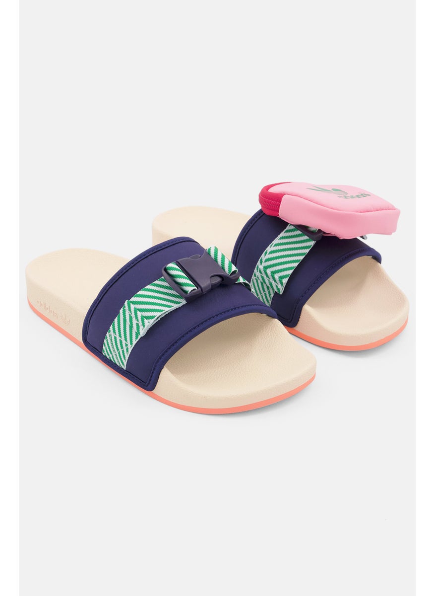 Women Pouchylette Slip On Slides, Navy Combo