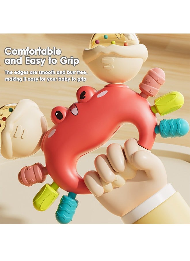 2Pcs Baby Rattle And Teether Toys, Crab Shape Sand Hammer, Food Grade Teething Toys for Babies, Newborn Infant Learning Developmental Toys Gifts for 1-2 Year Old Boys Girls