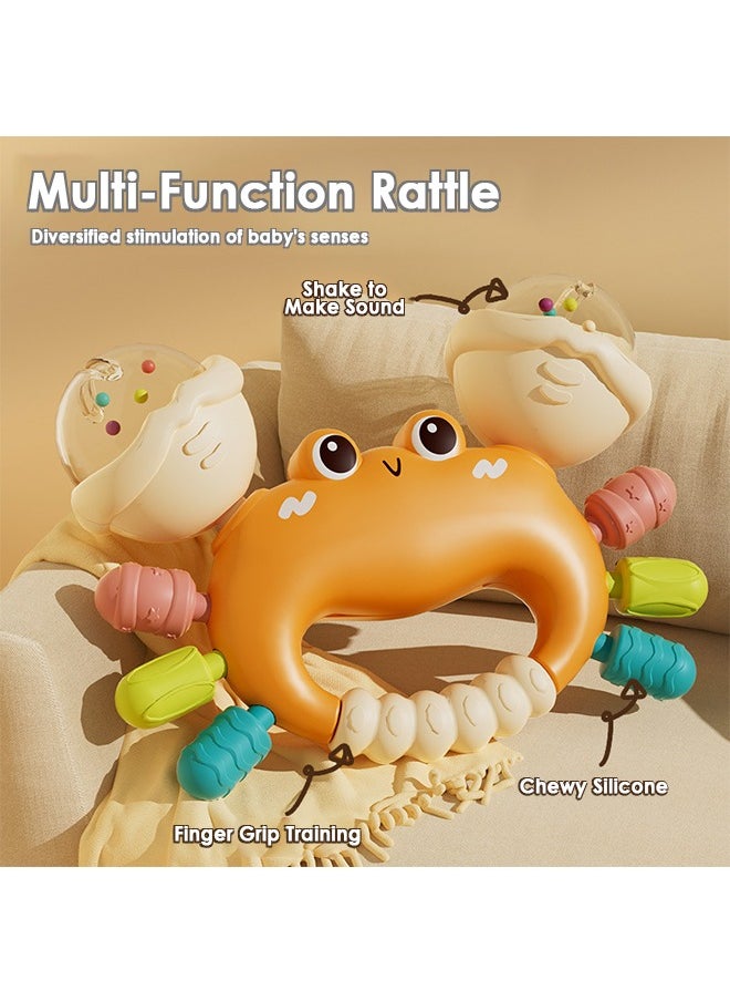 2Pcs Baby Rattle And Teether Toys, Crab Shape Sand Hammer, Food Grade Teething Toys for Babies, Newborn Infant Learning Developmental Toys Gifts for 1-2 Year Old Boys Girls