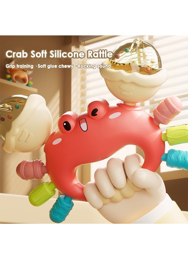 2Pcs Baby Rattle And Teether Toys, Crab Shape Sand Hammer, Food Grade Teething Toys for Babies, Newborn Infant Learning Developmental Toys Gifts for 1-2 Year Old Boys Girls