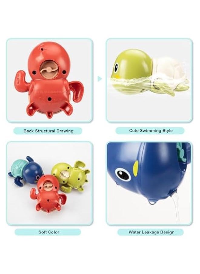 Bath Toys, 3 Pack Cute Swimming Turtle Bath Toys for Toddlers 1-3, Floating Wind Up Toys for 1 Year Old Boy Girl, New Born Baby Bathtub Water Toys, Preschool Toddler Pool Toys