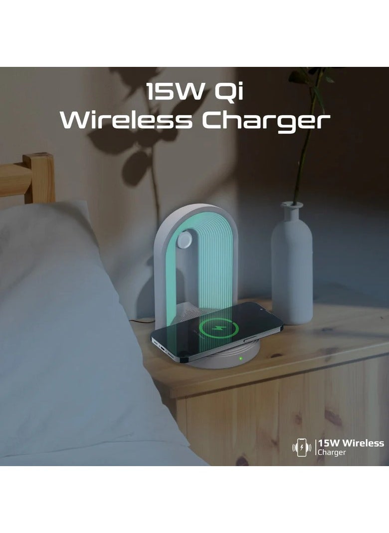 Multi-Functional LED Lamp Bluetooth Speaker with 15W Wireless Charger
