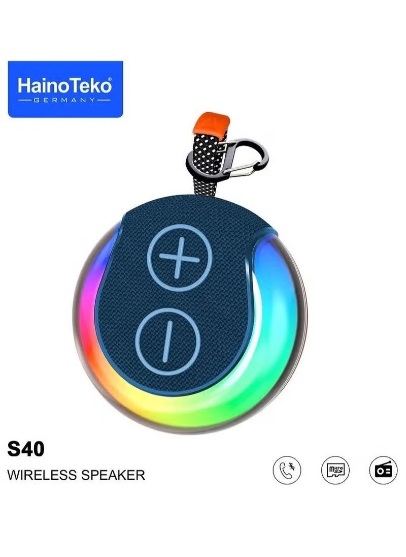 S40 Wireless Bluetooth Speaker – Compact Rechargeable Audio Device with HiFi Sound, Vibrant RGB Lighting & Intuitive Button Controls – Portable Blue Speaker for Travel, Outdoor Fun, Parties & Home Listening – Deep Bass & Crisp Audio Output
