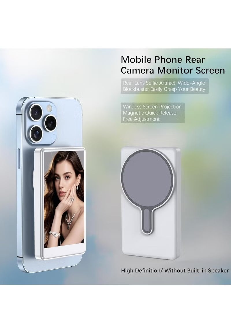 Vlog Selfie Monitor Screen for Smartphones  4-Inch Wireless Rear Camera Display with Magnetic Mount & Remote Control Ideal for Live Streaming Vlogging, Selfies  Compatible with iPhone and Android Compact & Portable