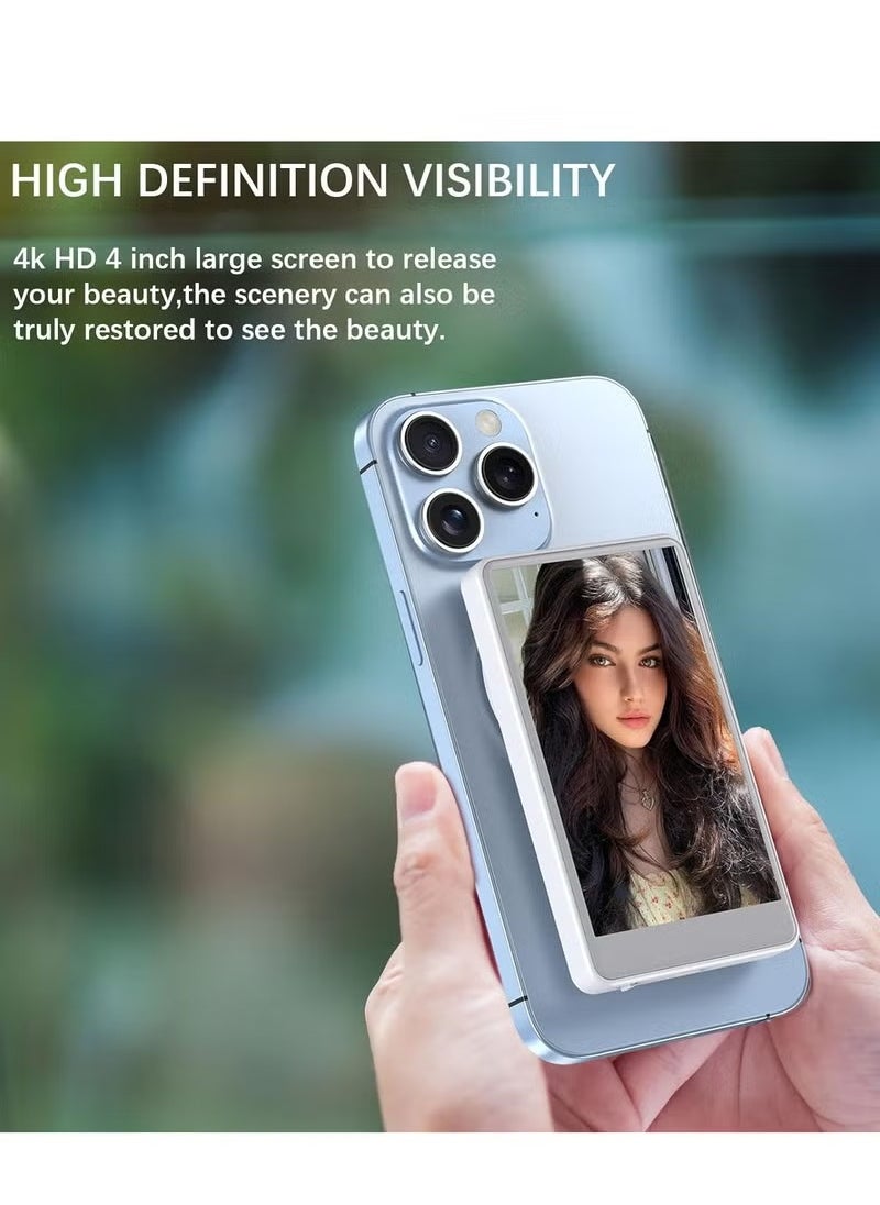 Vlog Selfie Monitor Screen for Smartphones  4-Inch Wireless Rear Camera Display with Magnetic Mount & Remote Control Ideal for Live Streaming Vlogging, Selfies  Compatible with iPhone and Android Compact & Portable
