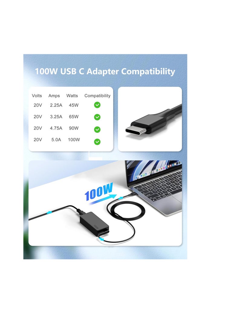 100W 90W USB C Laptop Charger for Lenovo ASUS HP Acer MacBook Pro/Air Dell Computer Tablet Adapters Compatible with 90W 65W 45W PD3.0 Type C Power Cord