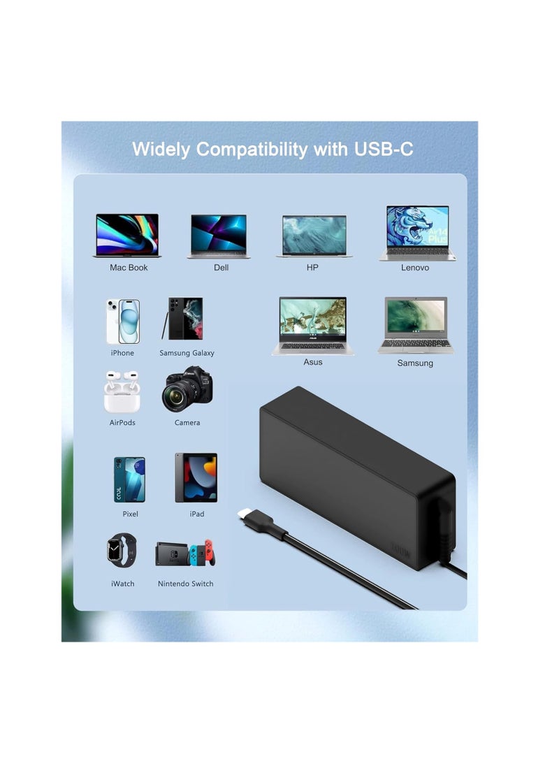 100W 90W USB C Laptop Charger for Lenovo ASUS HP Acer MacBook Pro/Air Dell Computer Tablet Adapters Compatible with 90W 65W 45W PD3.0 Type C Power Cord
