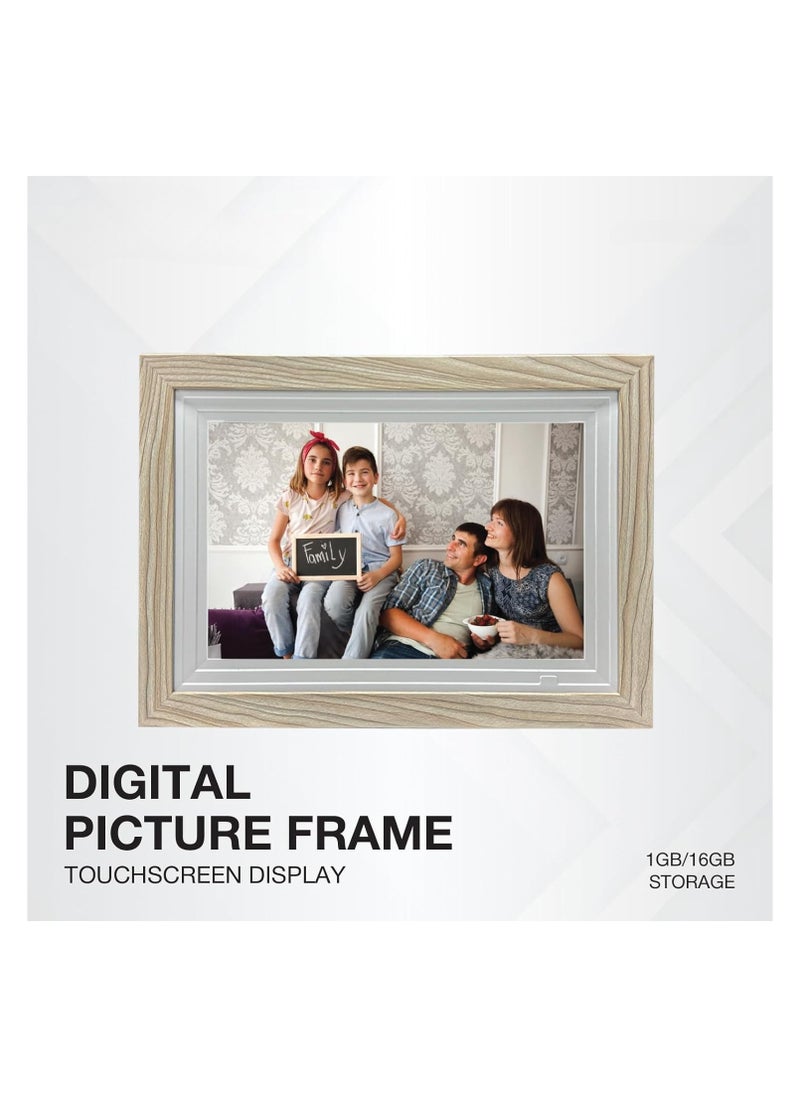 Digital Picture Frame Touch Screen 10.1 Inch Display, RK3126 Cortex-A7, 16GB ROM 1GB RAM, 32GB TF Card Support, WiFi Sharing, 8Ω 2W*2 Speaker, Wooden Frame, Smart Photo Viewer