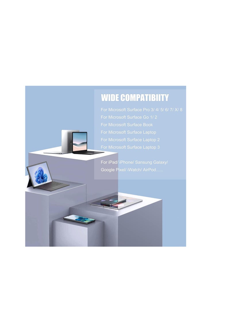 44W Surface Pro Charger, Compatible with Microsoft Surface Pro 10, 9, 8, 7+, 7, 6, 5, 4, 3, X, Surface Laptop 1/2/3 Surface Go Surface Book Power Cord with 5V 1A USB Charging Port