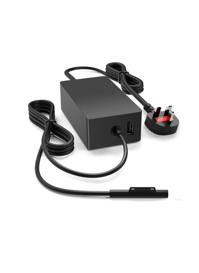 44W Surface Pro Charger, Compatible with Microsoft Surface Pro 10, 9, 8, 7+, 7, 6, 5, 4, 3, X, Surface Laptop 1/2/3 Surface Go Surface Book Power Cord with 5V 1A USB Charging Port