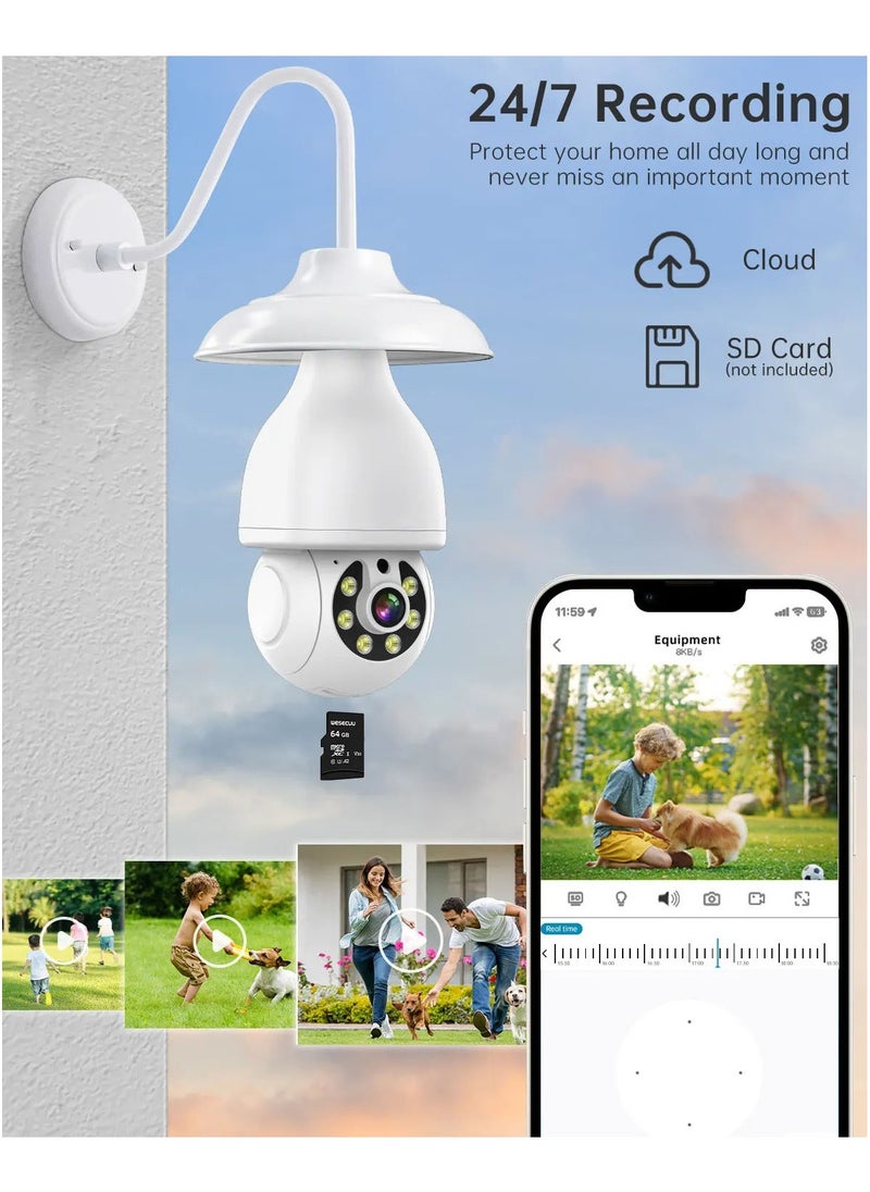 360° Light Bulb Security Camera – Indoor WiFi PTZ IP CCTV Camera, Wireless E27 Bulb Camera with Motion Detection, Night Vision, 2-Way Audio, Mobile App Control