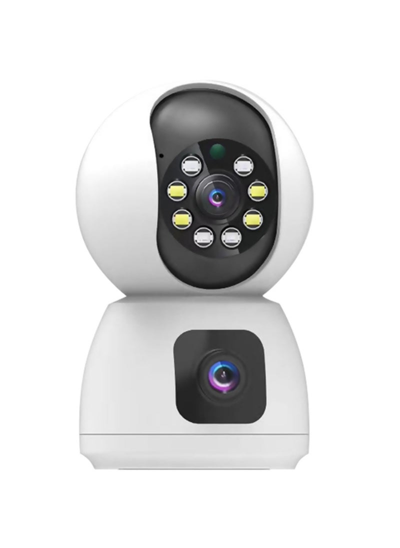 Dual Lens 1080P WiFi Smart Camera – HD Wireless Home Security Monitor, Indoor Surveillance Cam with Remote Access, Motion Detection, Night Vision, 2-Way Audio (White)