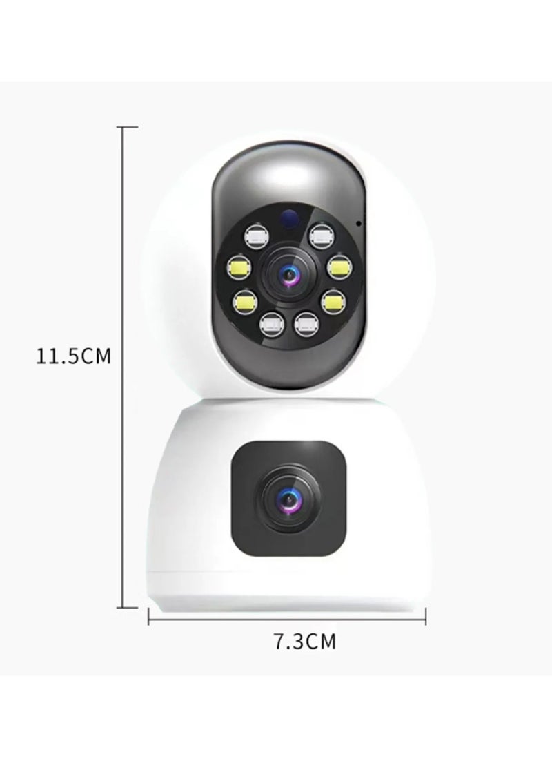 Dual Lens 1080P WiFi Smart Camera – HD Wireless Home Security Monitor, Indoor Surveillance Cam with Remote Access, Motion Detection, Night Vision, 2-Way Audio (White)