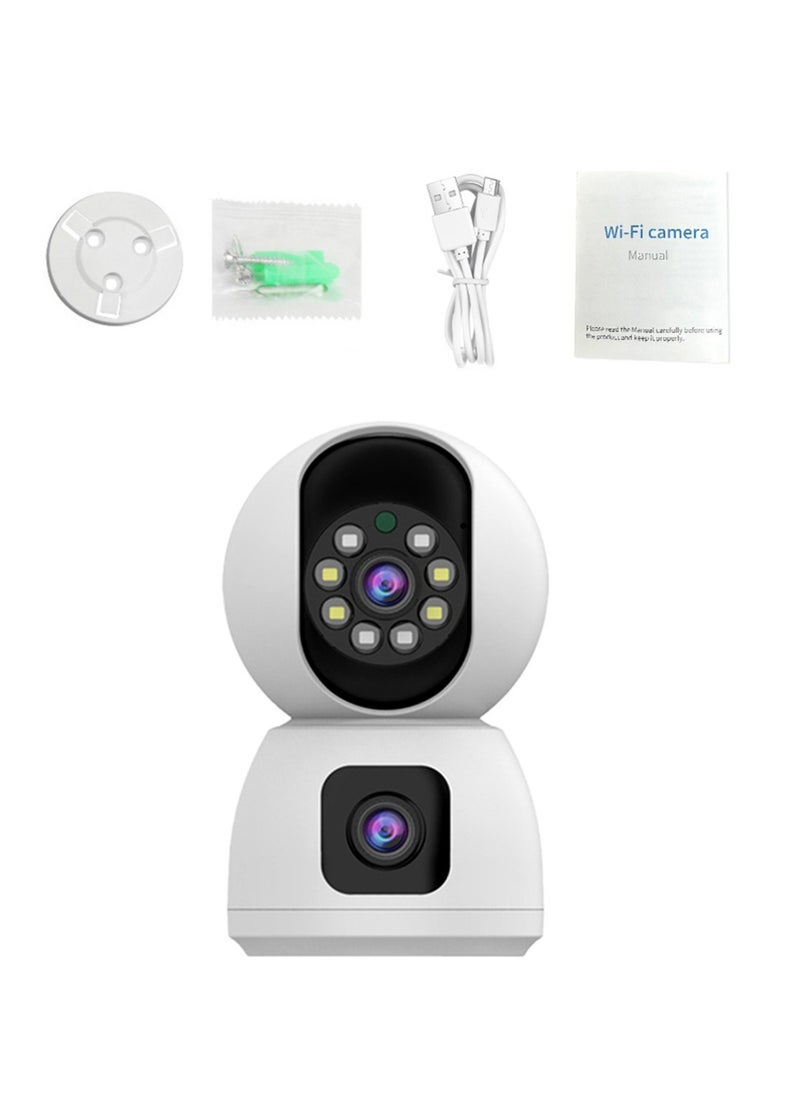 Dual Lens 1080P WiFi Smart Camera – HD Wireless Home Security Monitor, Indoor Surveillance Cam with Remote Access, Motion Detection, Night Vision, 2-Way Audio (White)