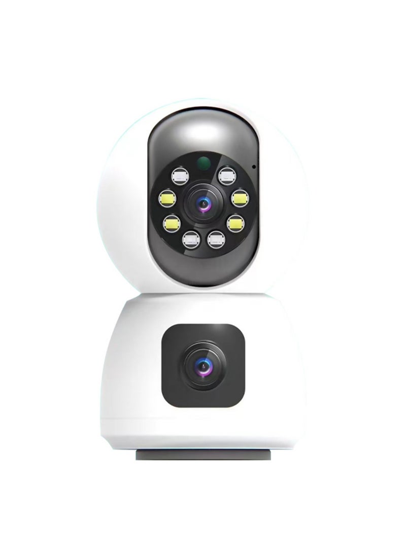 Dual Lens 1080P WiFi Smart Camera – HD Wireless Home Security Monitor, Indoor Surveillance Cam with Remote Access, Motion Detection, Night Vision, 2-Way Audio (White)