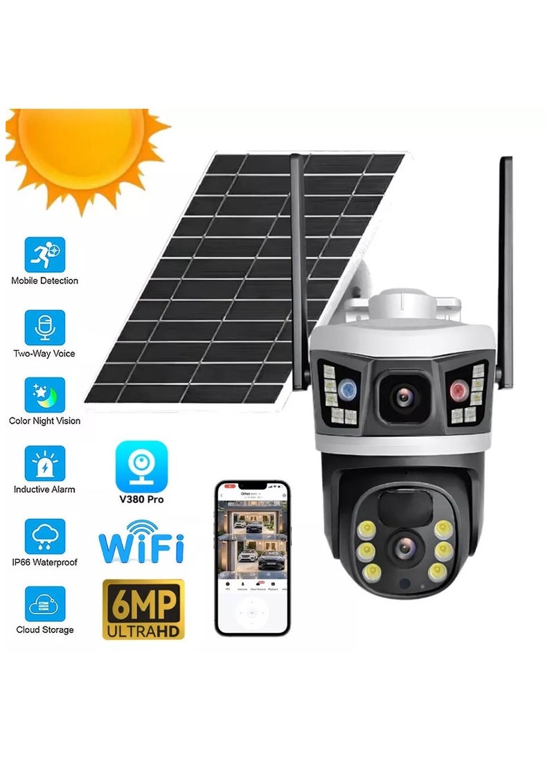6MP Dual-Lens Outdoor WiFi Security Camera – IP66 Waterproof Surveillance Cam with Full-Color Night Vision, Motion Detection, Two-Way Audio, Remote Access via App