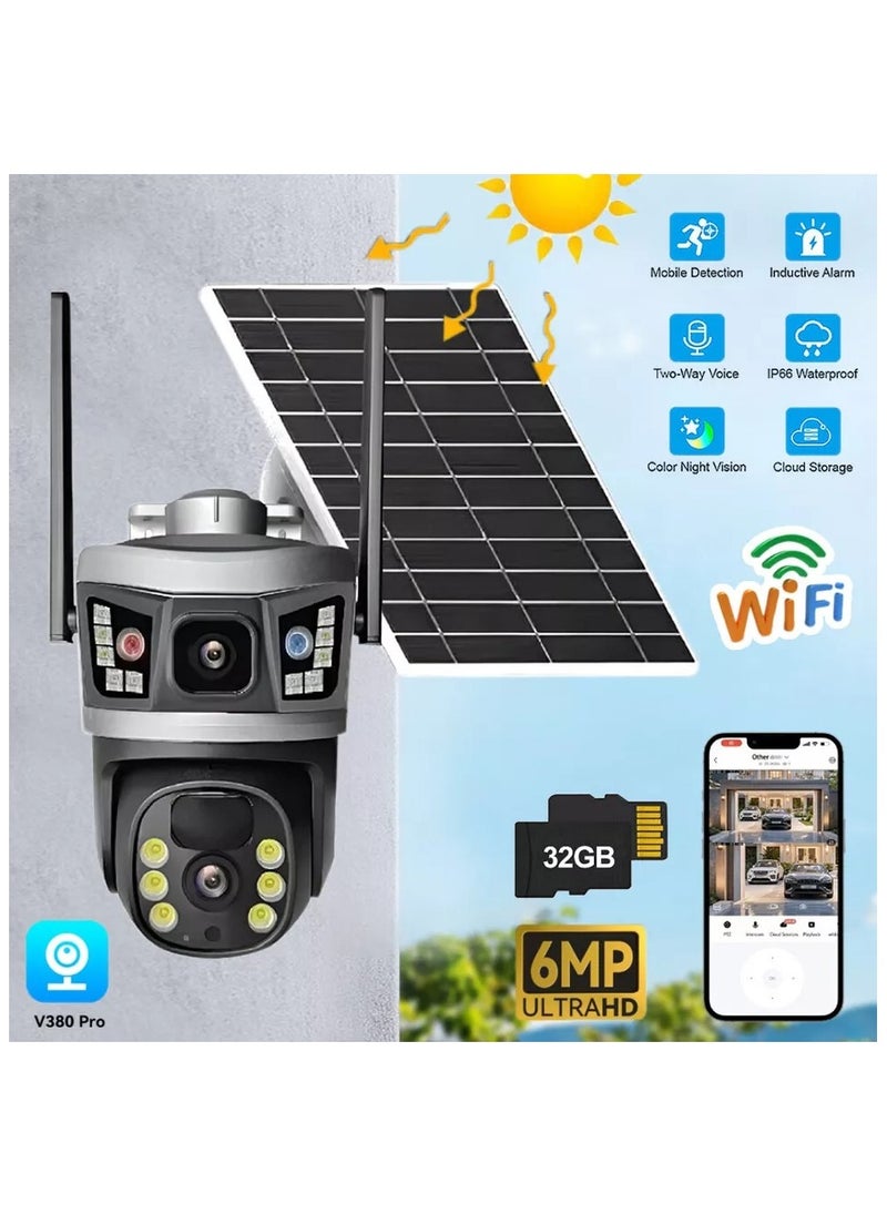 6MP Dual-Lens Outdoor WiFi Security Camera – IP66 Waterproof Surveillance Cam with Full-Color Night Vision, Motion Detection, Two-Way Audio, Remote Access via App