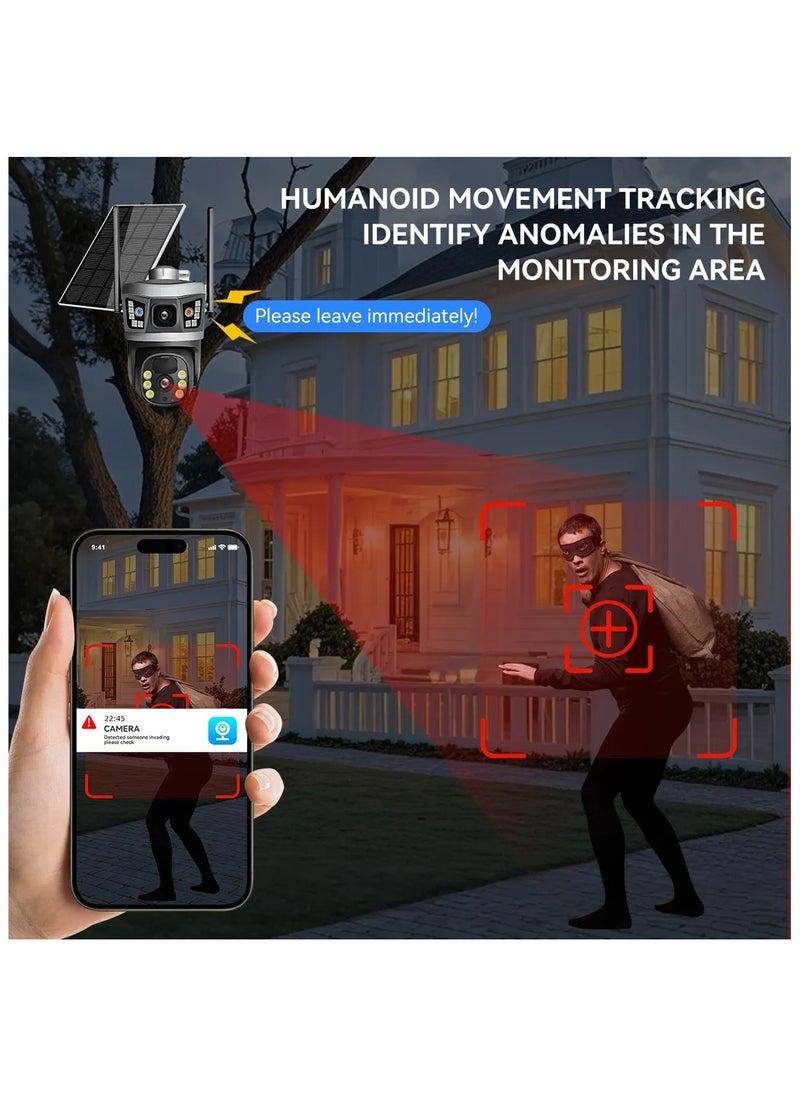Solar Powered PTZ Security Camera – Wireless Outdoor WiFi Surveillance Cam with Color Night Vision, Motion Detection, 2-Way Audio, Smart App Control, IP66 Waterproof