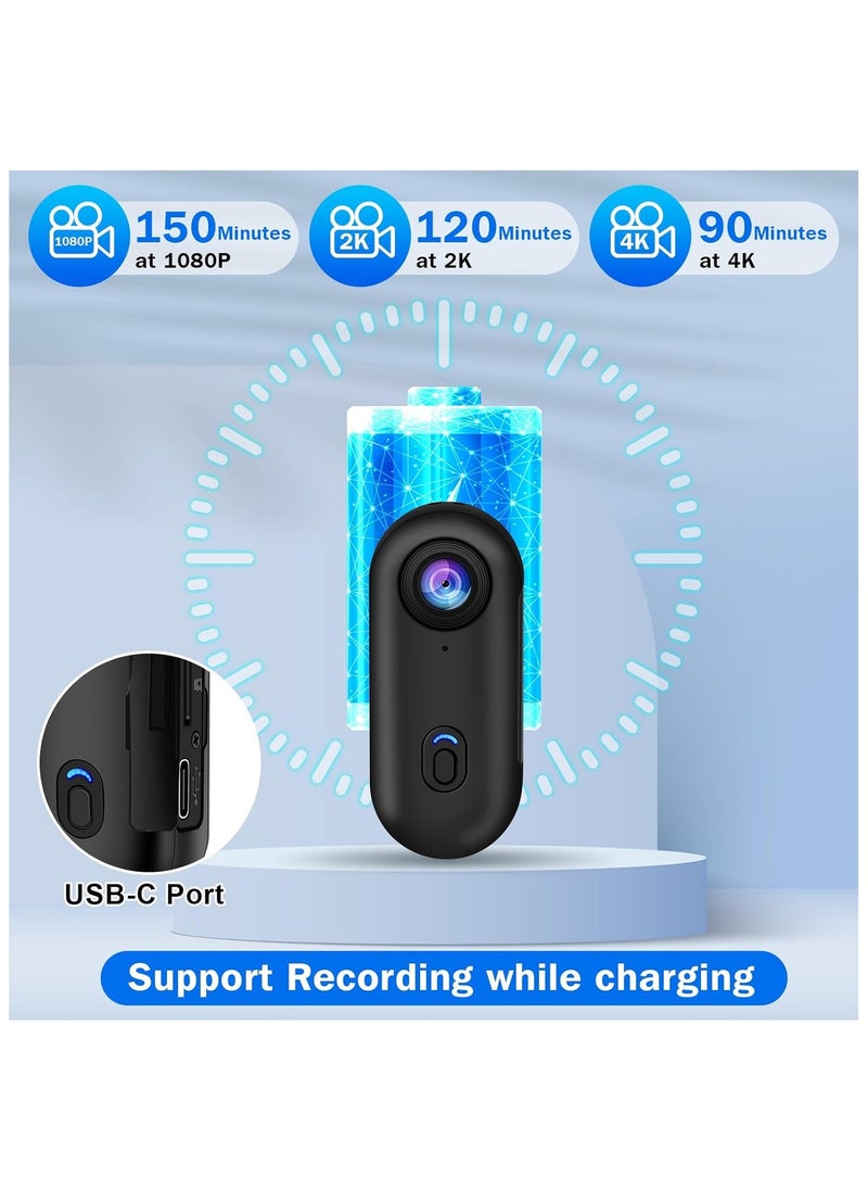 i3 4K Thumb Action Camera Small Body Clip Mount Cam Portable Mini Vlogging Camera Hands-Free POV Recorder Helmet Camera for Motorcycle Cycling Outdoor Sports
