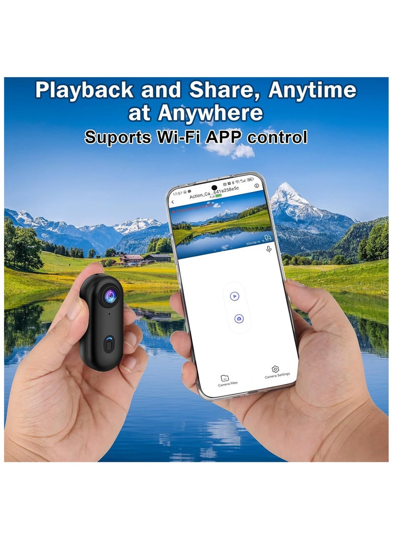 i3 4K Thumb Action Camera Small Body Clip Mount Cam Portable Mini Vlogging Camera Hands-Free POV Recorder Helmet Camera for Motorcycle Cycling Outdoor Sports