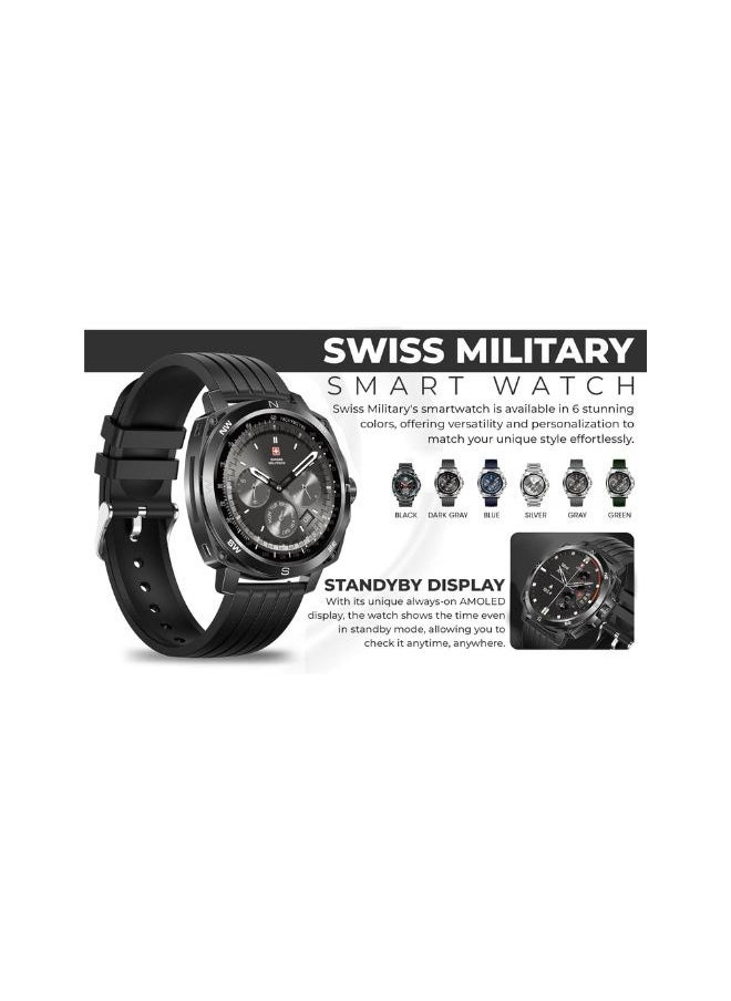 Dom 4 Smartwatch - 1.43 Inch Amoled, Call Features, Multi Language, Heart Rate/BP/Oxygen Level Monitoring, Wireless Charging, 5-7 Days Battery Life,IP67, Compatibility: iOS/Android- Black