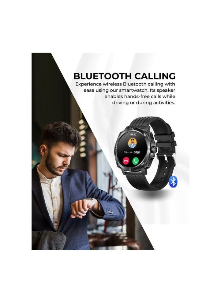 Dom 4 Smartwatch - 1.43 Inch Amoled, Call Features, Multi Language, Heart Rate/BP/Oxygen Level Monitoring, Wireless Charging, 5-7 Days Battery Life,IP67, Compatibility: iOS/Android- Black