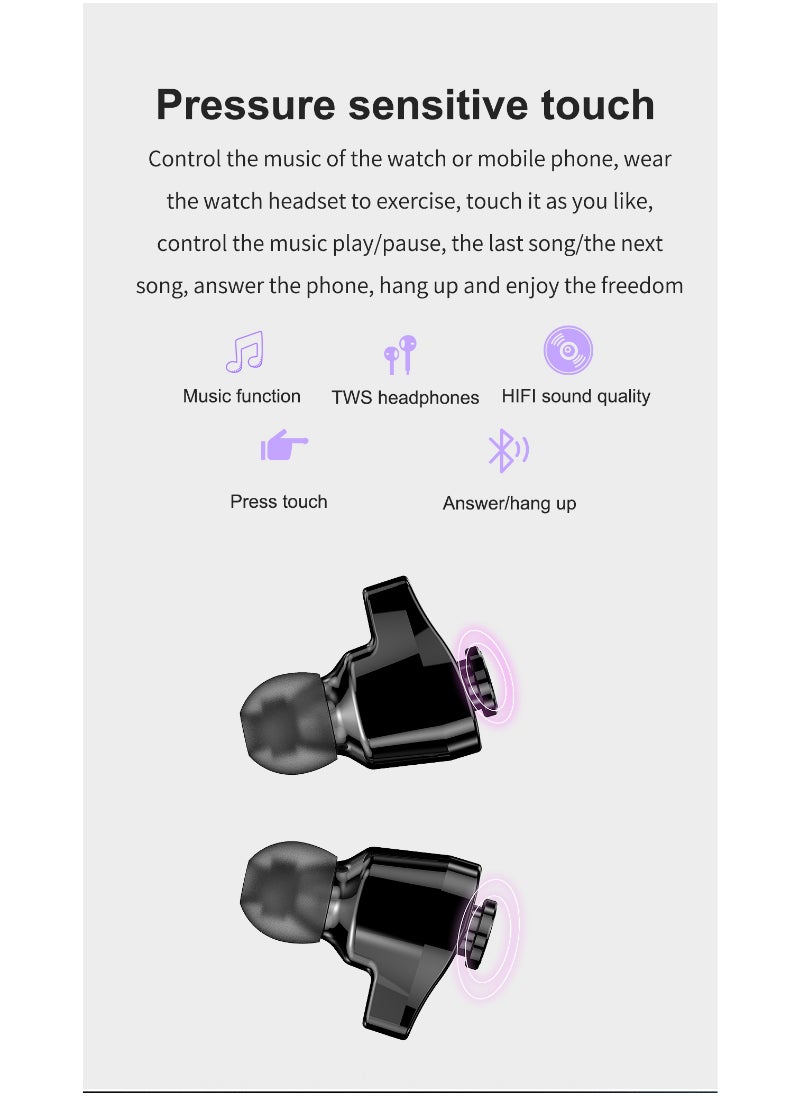 GT 66 Smart Watch TWS Bluetooth Headset 2 In1 Multi Sport Mode Heart Rate Sleep Monitoring White