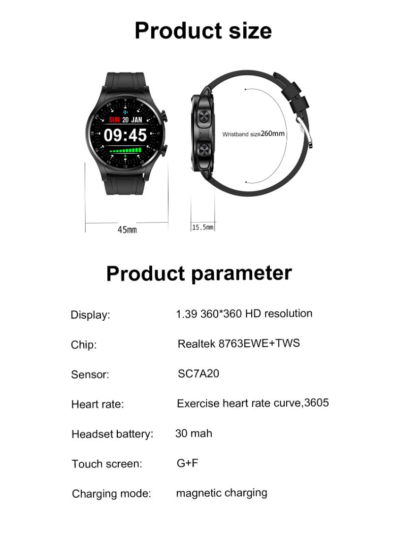 GT 66 Smart Watch TWS Bluetooth Headset 2 In1 Multi Sport Mode Heart Rate Sleep Monitoring White