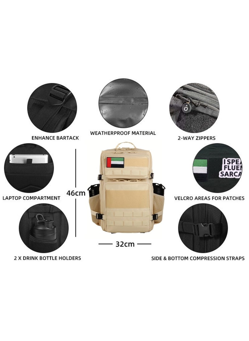 Project Nomad Backpack 45L – Bag for Men & Women, Travel Bags/Backpacks, Airplane/Flight Approved, for desert camping, trekking, hiking, fitness, gym & sport, Tactical Military Waterproof, Beige Color