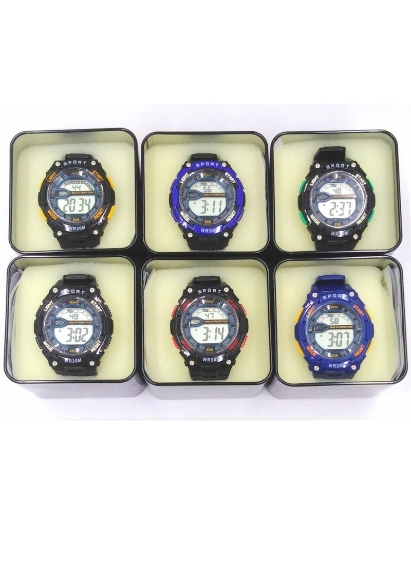 Children Digital Sports Watches, Water Resistant, Multicolour, Set of 12