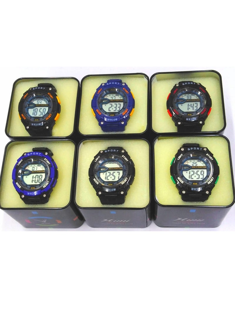 Children Digital Sports Watches, Water Resistant, Multicolour, Set of 12