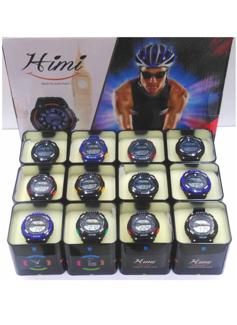 Children Digital Sports Watches, Water Resistant, Multicolour, Set of 12