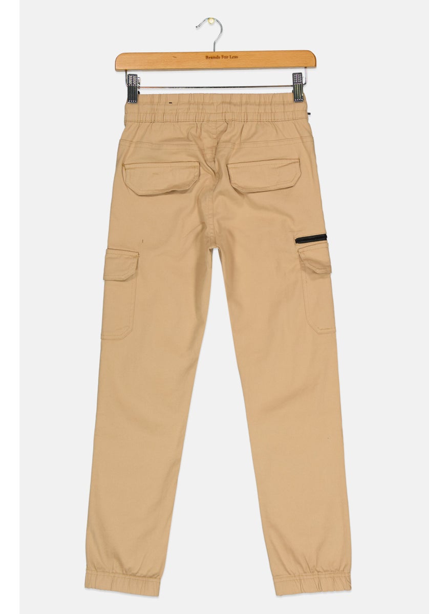 Kids Boy Plain Cargo Pants, Khaki