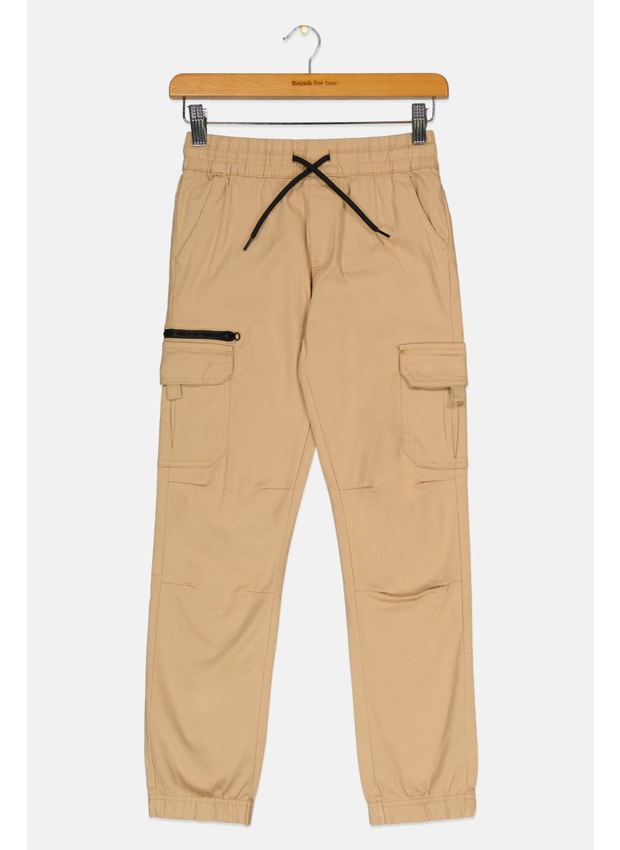 Kids Boy Plain Cargo Pants, Khaki