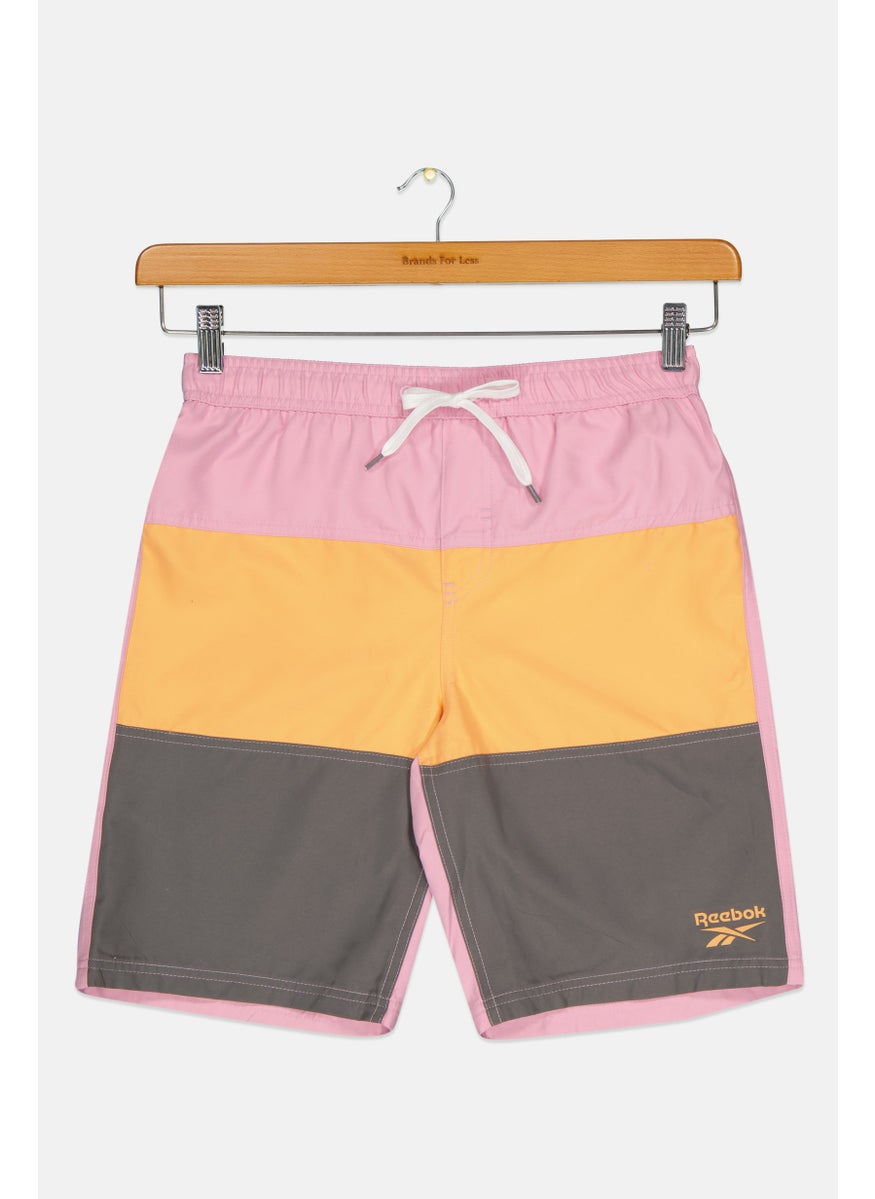 Kids Boy Brand Logo Swimwear Board Shorts, Pink