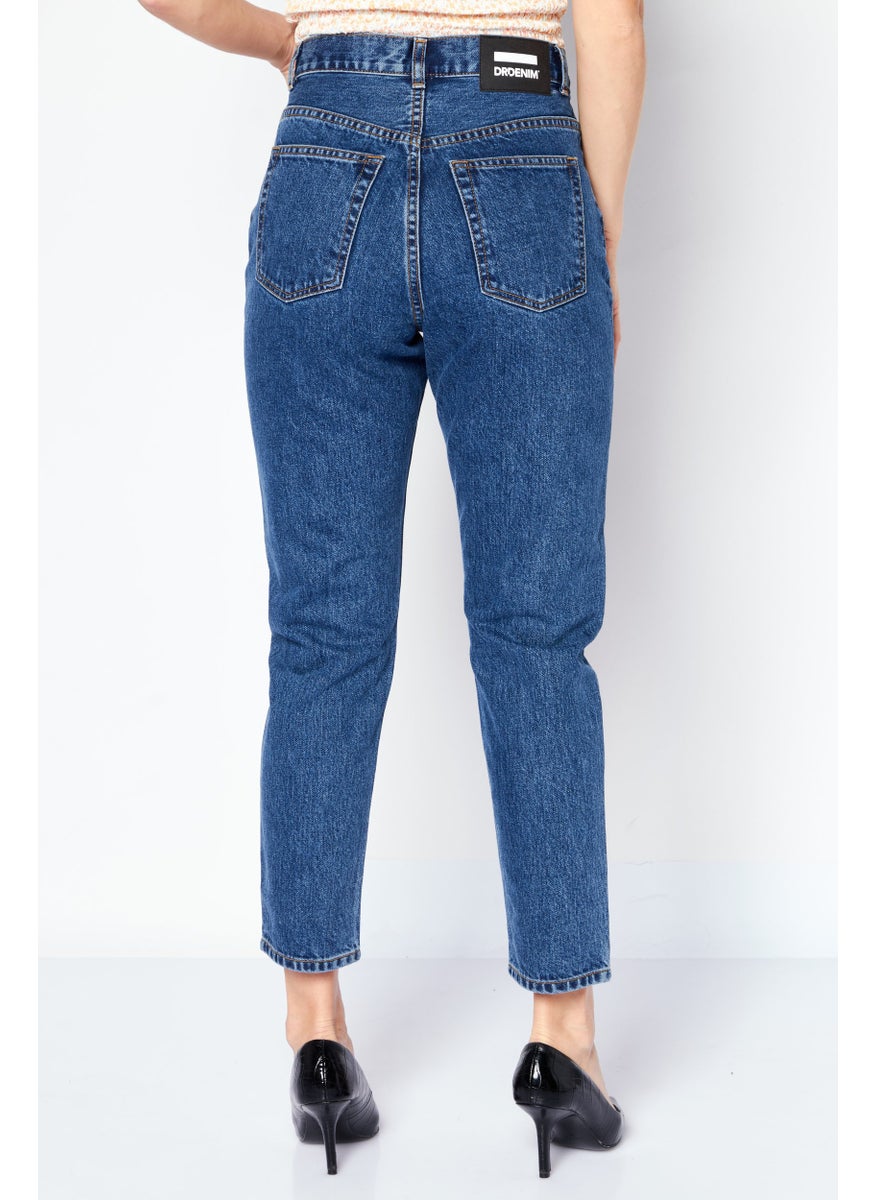 Women Mom Fit Wash Non Stretchable Denim, Blue