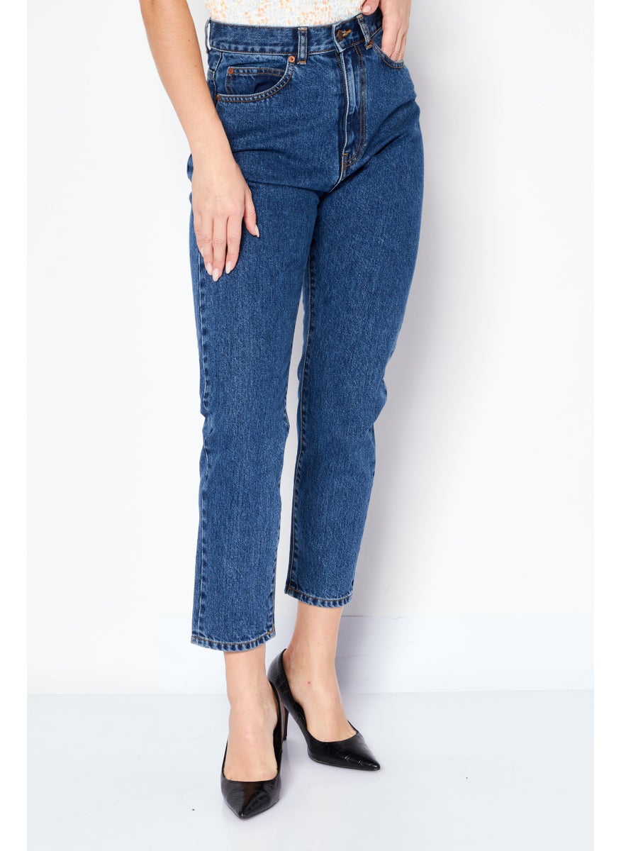 Women Mom Fit Wash Non Stretchable Denim, Blue