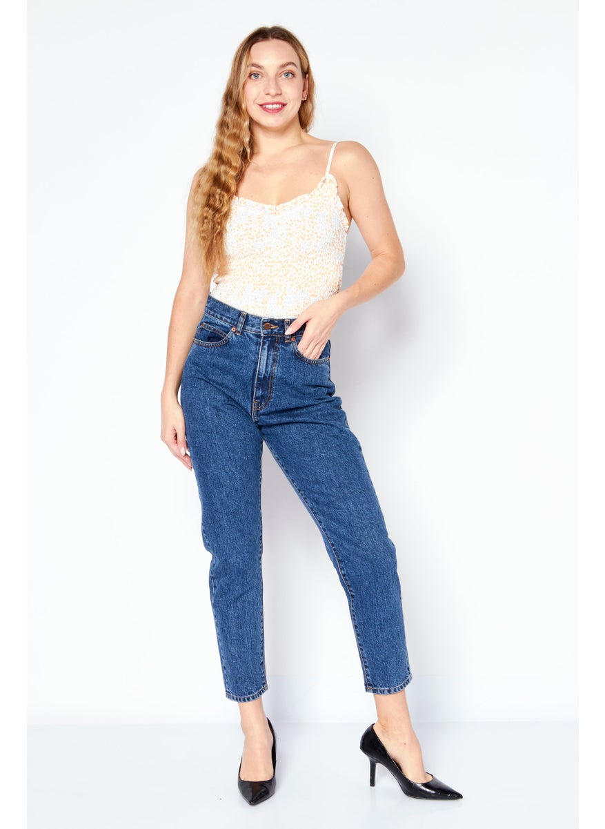 Women Mom Fit Wash Non Stretchable Denim, Blue