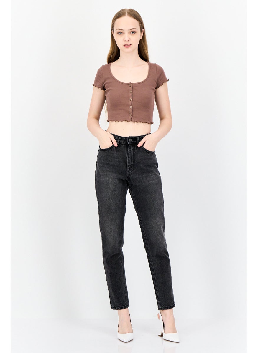 Women Mom Fit High Rise No Stretch Jeans, Washed Black