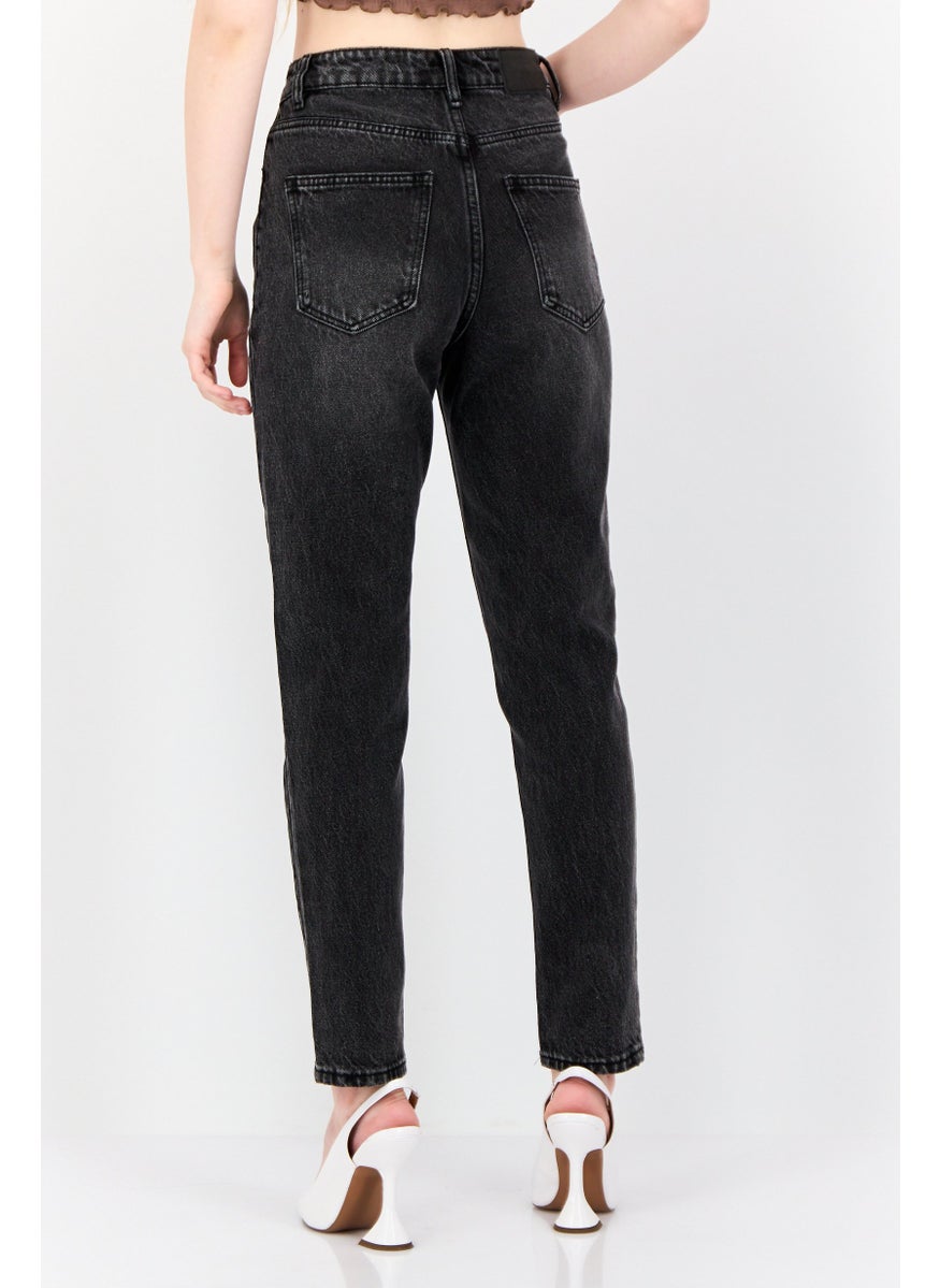Women Mom Fit High Rise No Stretch Jeans, Washed Black