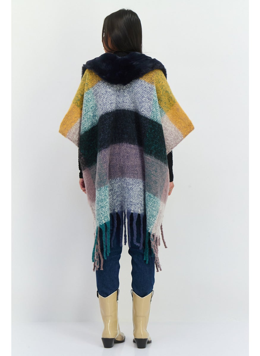 Women Colorblock Poncho, Navy Combo