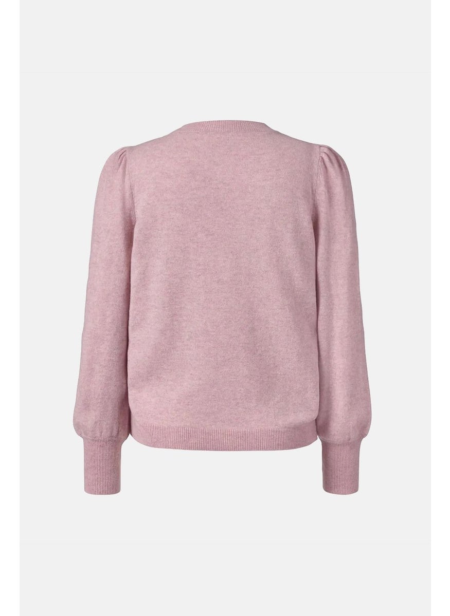 Women Crew Neck Long Sleeve Plain Sweater, Pink