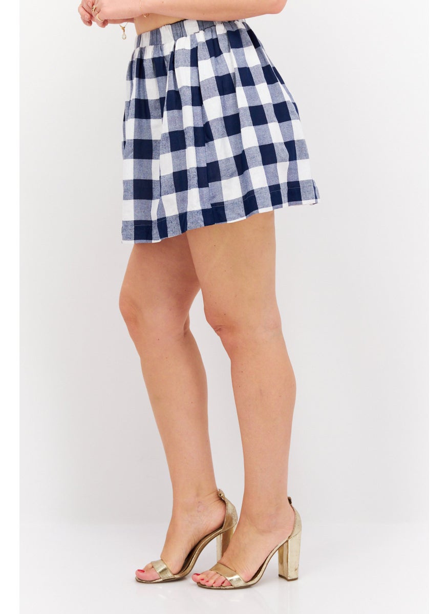 Women Checkered Mini Skirt, Navy