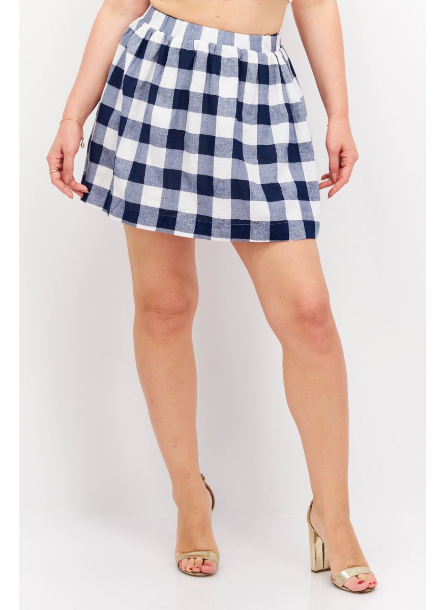Women Checkered Mini Skirt, Navy
