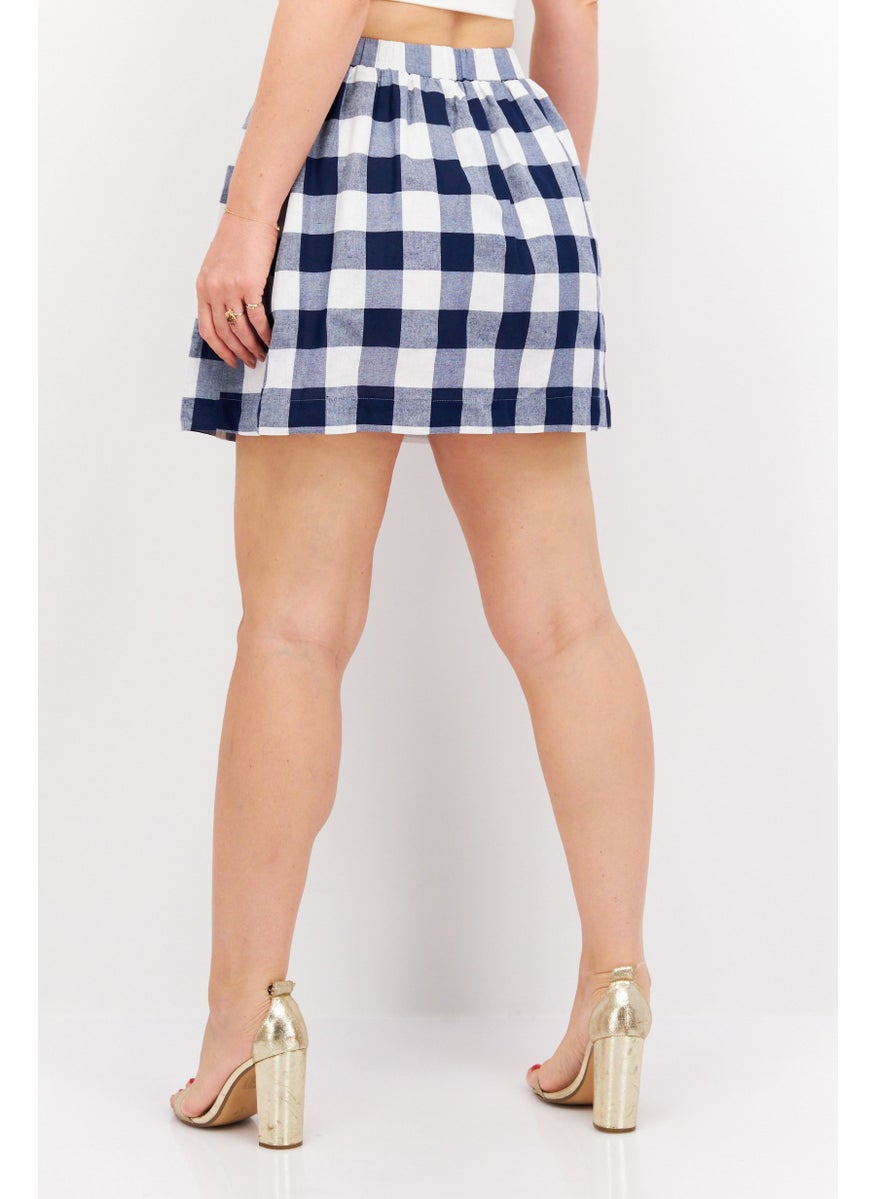 Women Checkered Mini Skirt, Navy